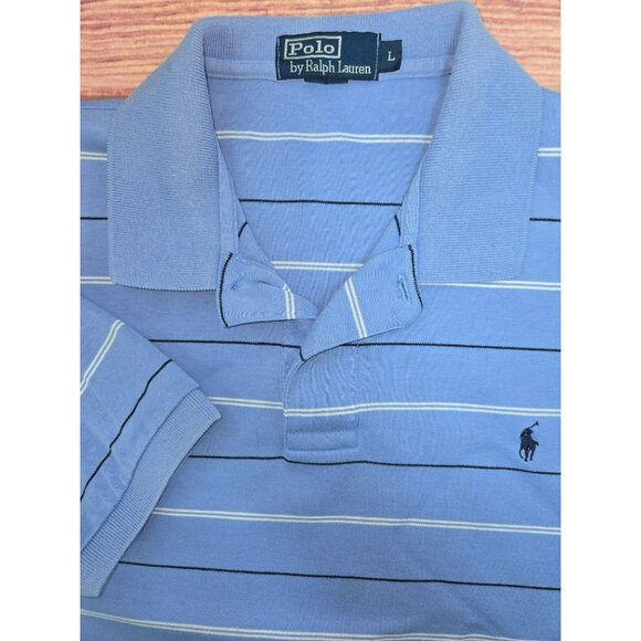 Polo Ralph Lauren Mens Striped Cotton Polo Shirt Size Large Blue - Picture 4 of 7